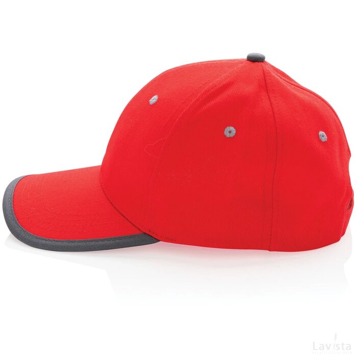 Impact AWARE ™ 6 panel 280gr recycled katoen cap met bies rood