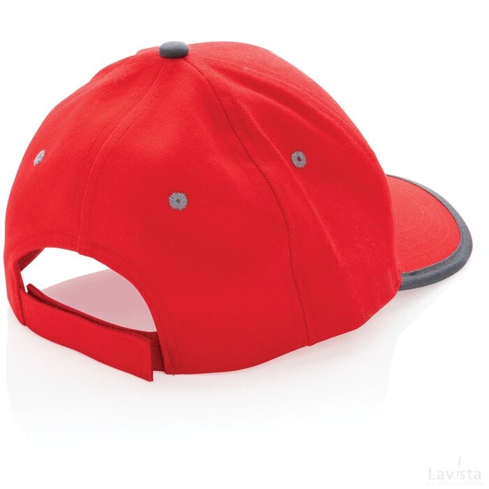 Impact AWARE ™ 6 panel 280gr recycled katoen cap met bies rood