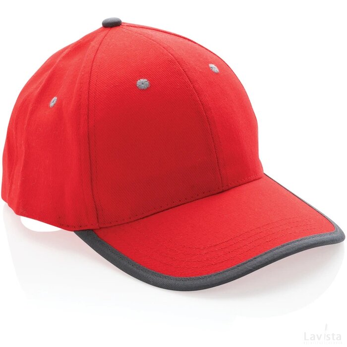 Impact AWARE ™ 6 panel 280gr recycled katoen cap met bies rood