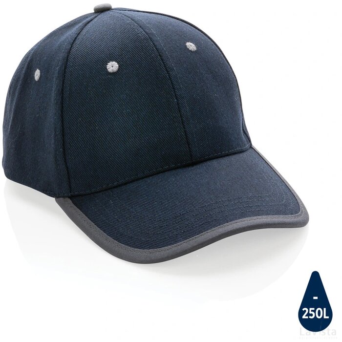 Impact AWARE ™ 6 panel 280gr recycled katoen cap met bies donkerblauw