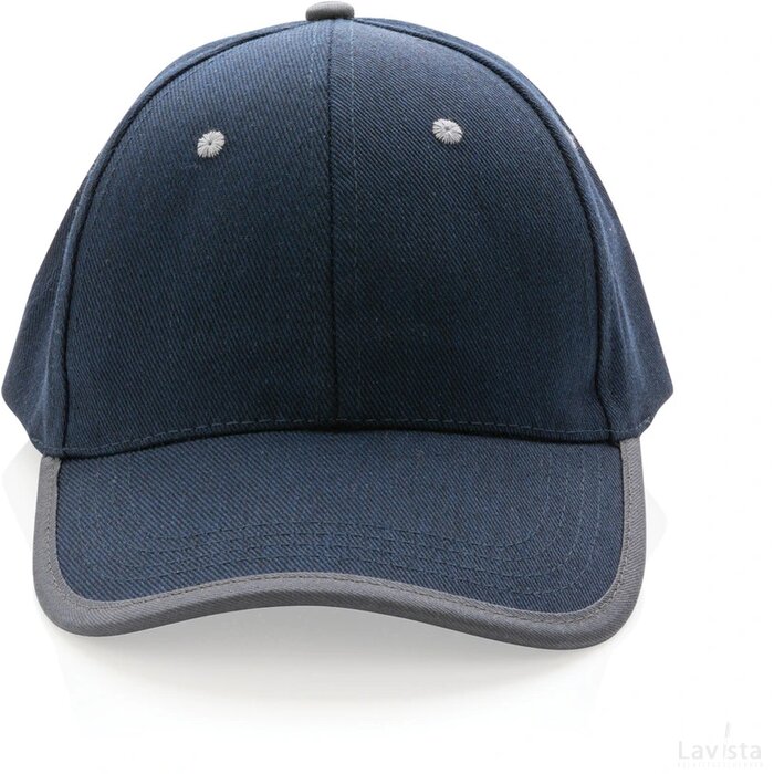 Impact AWARE ™ 6 panel 280gr recycled katoen cap met bies donkerblauw