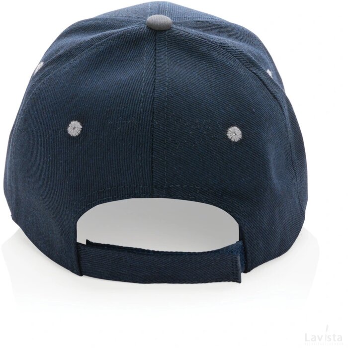Impact AWARE ™ 6 panel 280gr recycled katoen cap met bies donkerblauw