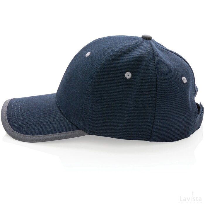 Impact AWARE ™ 6 panel 280gr recycled katoen cap met bies donkerblauw