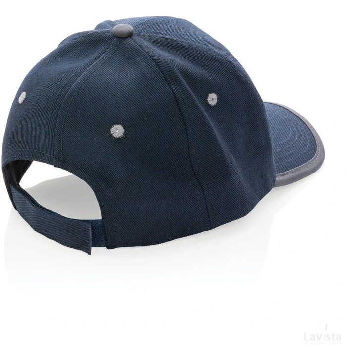 Impact AWARE ™ 6 panel 280gr recycled katoen cap met bies donkerblauw