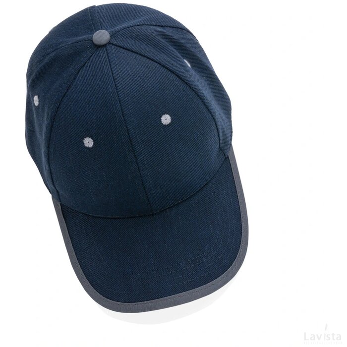 Impact AWARE ™ 6 panel 280gr recycled katoen cap met bies donkerblauw