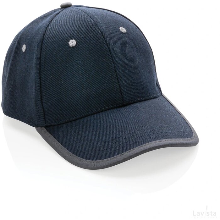Impact AWARE ™ 6 panel 280gr recycled katoen cap met bies donkerblauw