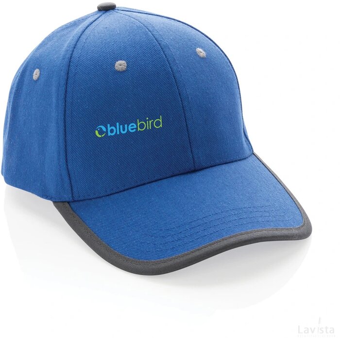 Impact AWARE ™ 6 panel 280gr recycled katoen cap met bies blauw
