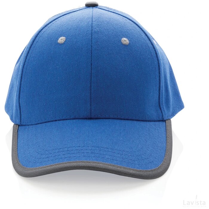 Impact AWARE ™ 6 panel 280gr recycled katoen cap met bies blauw
