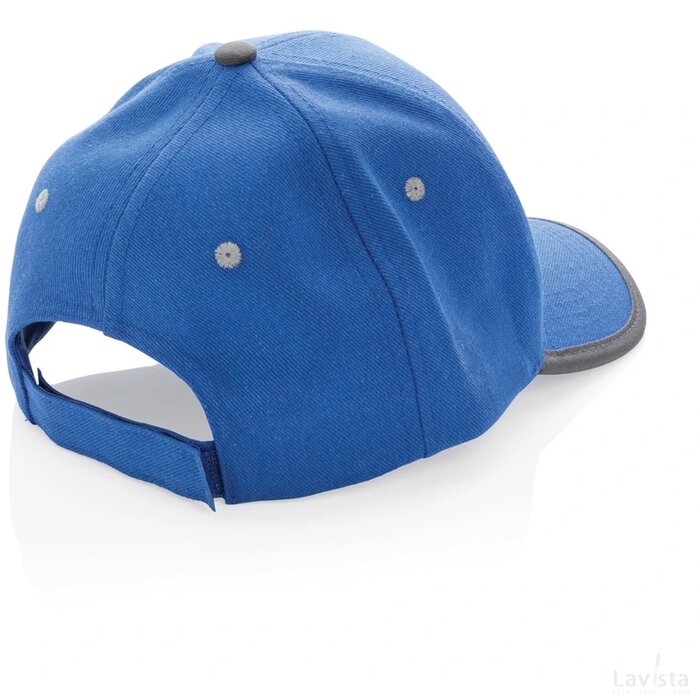 Impact AWARE ™ 6 panel 280gr recycled katoen cap met bies blauw