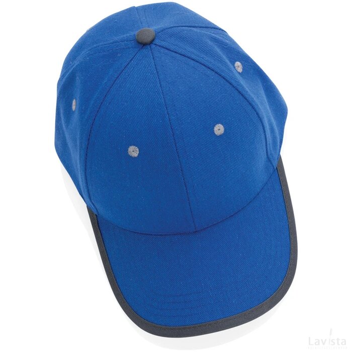 Impact AWARE ™ 6 panel 280gr recycled katoen cap met bies blauw