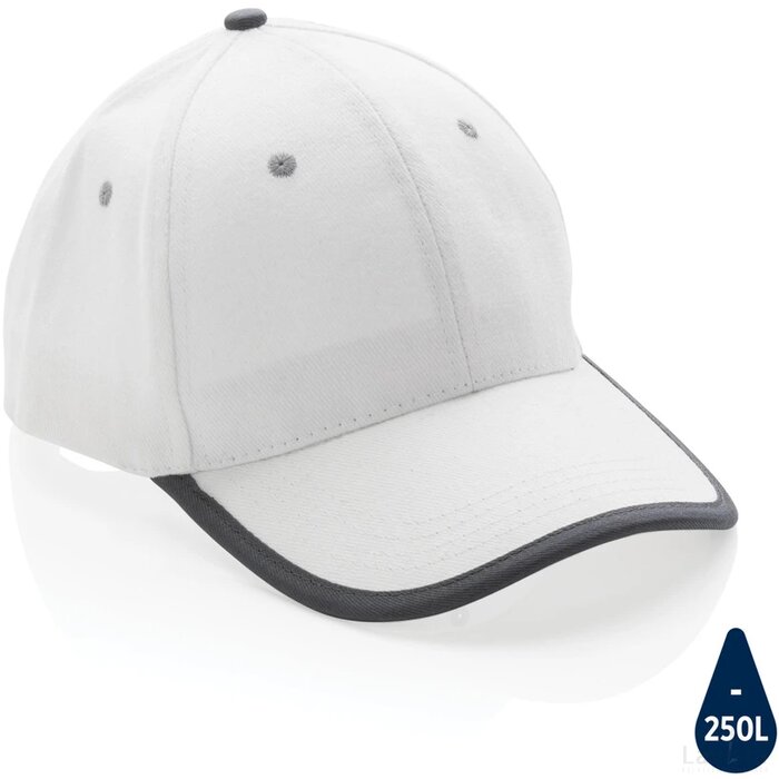 Impact AWARE ™ 6 panel 280gr recycled katoen cap met bies wit