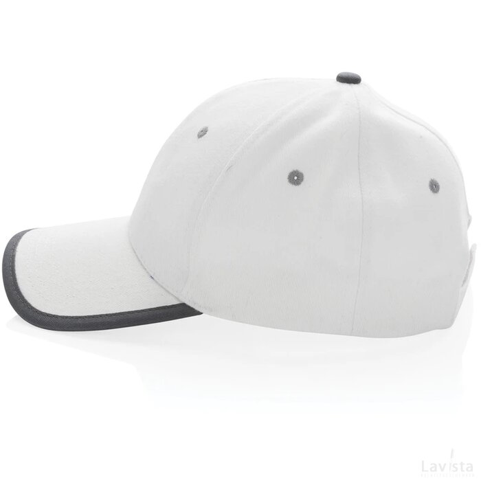Impact AWARE ™ 6 panel 280gr recycled katoen cap met bies wit