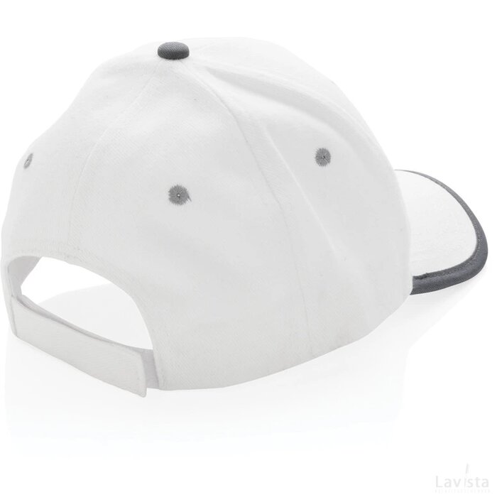 Impact AWARE ™ 6 panel 280gr recycled katoen cap met bies wit