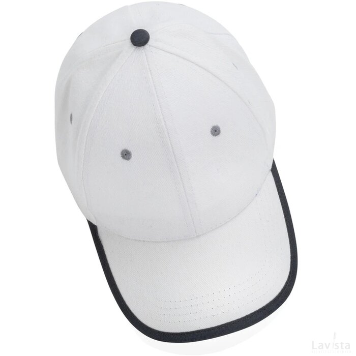 Impact AWARE ™ 6 panel 280gr recycled katoen cap met bies wit