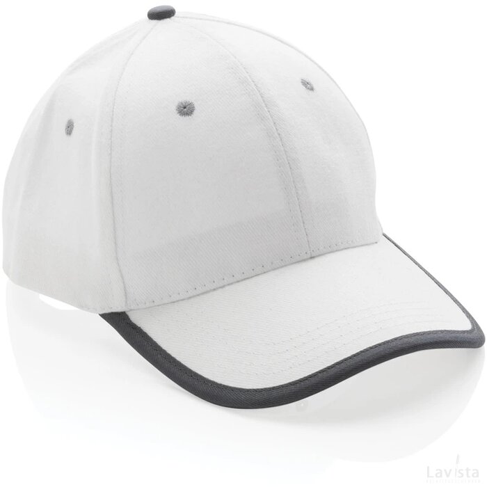 Impact AWARE ™ 6 panel 280gr recycled katoen cap met bies wit