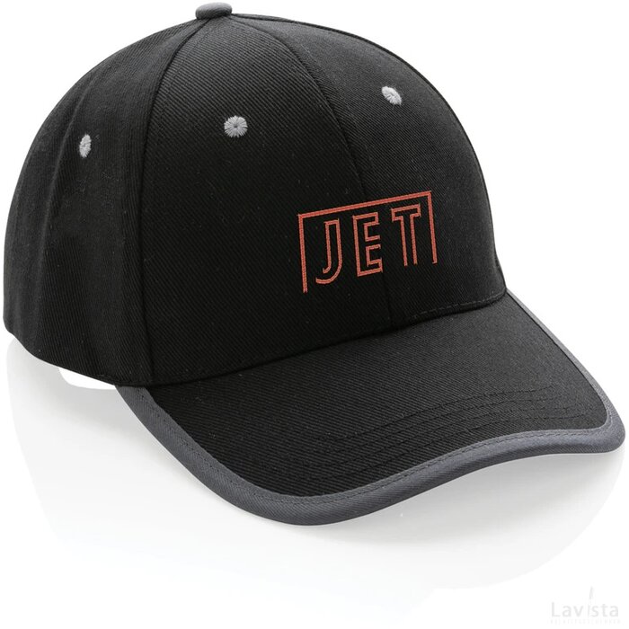 Impact AWARE ™ 6 panel 280gr recycled katoen cap met bies zwart