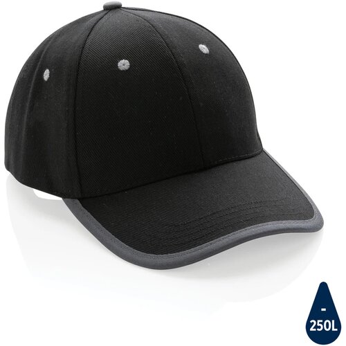 Impact AWARE ™ 6 panel 280gr recycled katoen cap met bies zwart