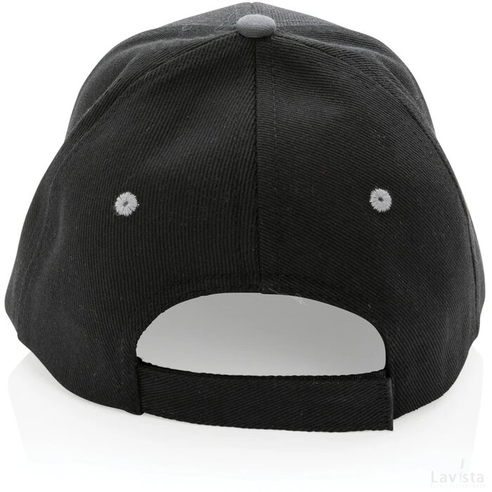 Impact AWARE ™ 6 panel 280gr recycled katoen cap met bies zwart
