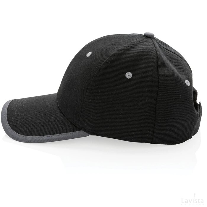 Impact AWARE ™ 6 panel 280gr recycled katoen cap met bies zwart