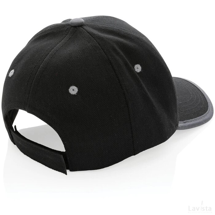 Impact AWARE ™ 6 panel 280gr recycled katoen cap met bies zwart
