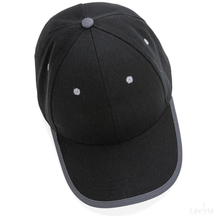 Impact AWARE ™ 6 panel 280gr recycled katoen cap met bies zwart