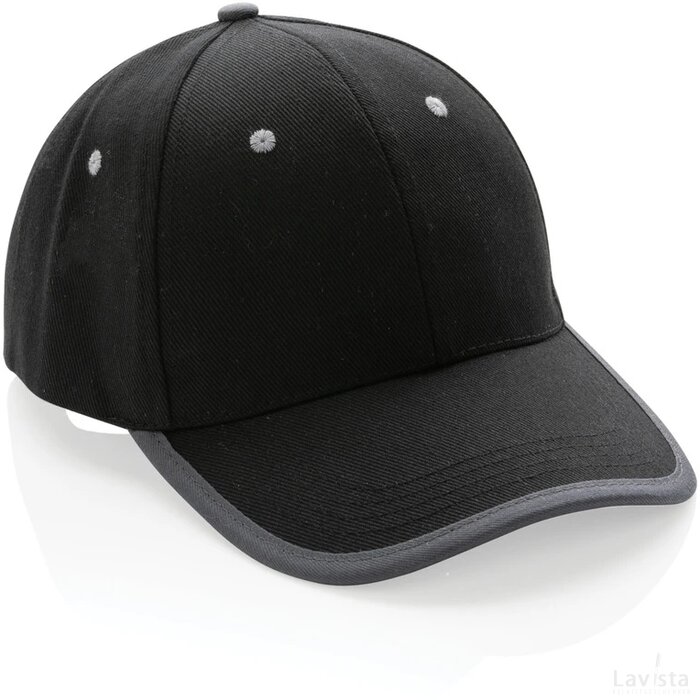 Impact AWARE ™ 6 panel 280gr recycled katoen cap met bies zwart