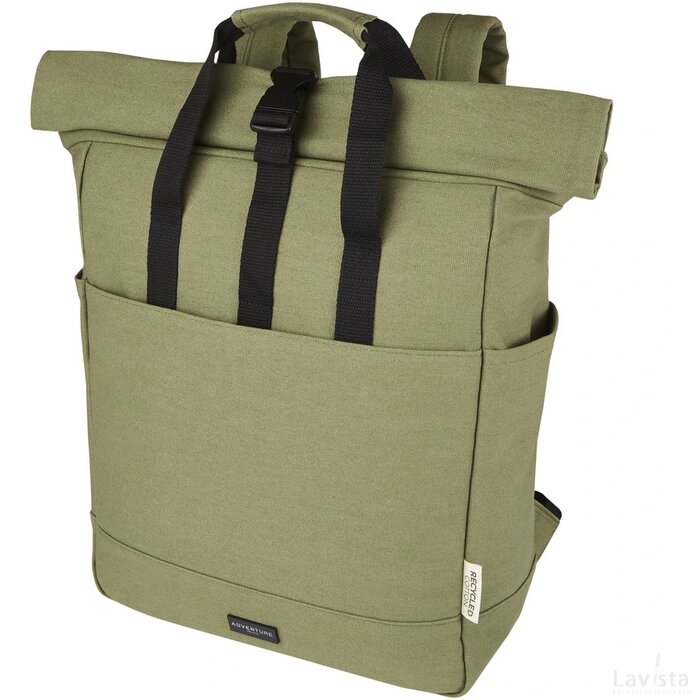 Joey 15 inch GRS gerecyclede canvas rolltop laptoprugzak 15 l Olijf groen