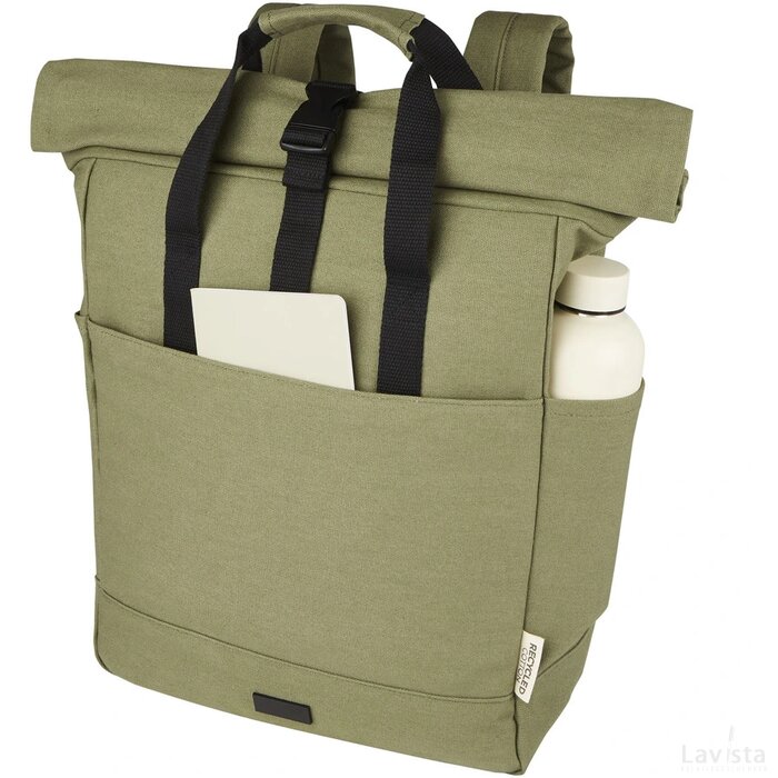 Joey 15 inch GRS gerecyclede canvas rolltop laptoprugzak 15 l Olijf groen
