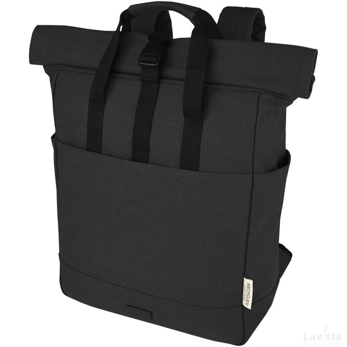 Joey 15 inch GRS gerecyclede canvas rolltop laptoprugzak 15 l Zwart