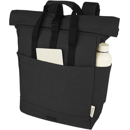 Joey 15 inch GRS gerecyclede canvas rolltop laptoprugzak 15 l Zwart