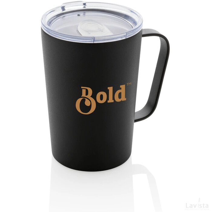 RCS gerecycled roestvrijstalen moderne vacuümmok met deksel zwart