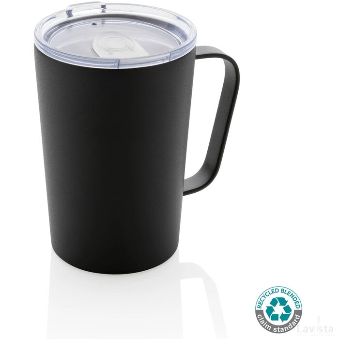 RCS gerecycled roestvrijstalen moderne vacuümmok met deksel zwart