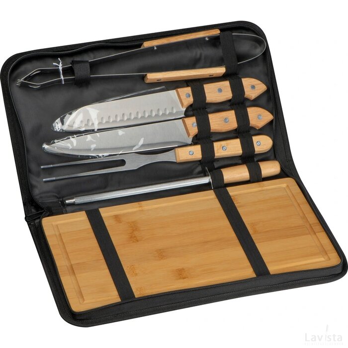 Barbeque set in etui met rits beige