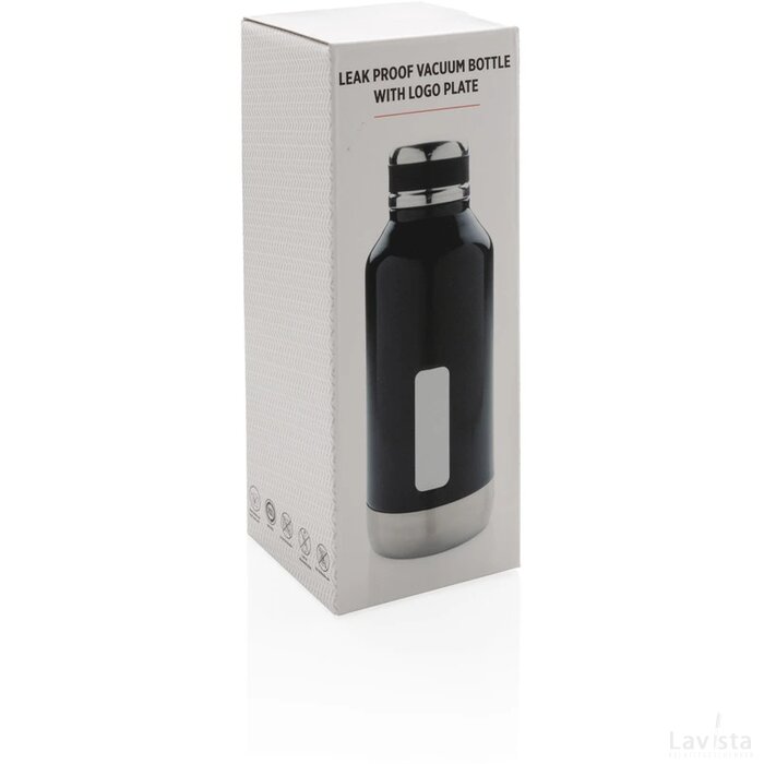 Lekvrije isoleerfles met logo plaatje zwart