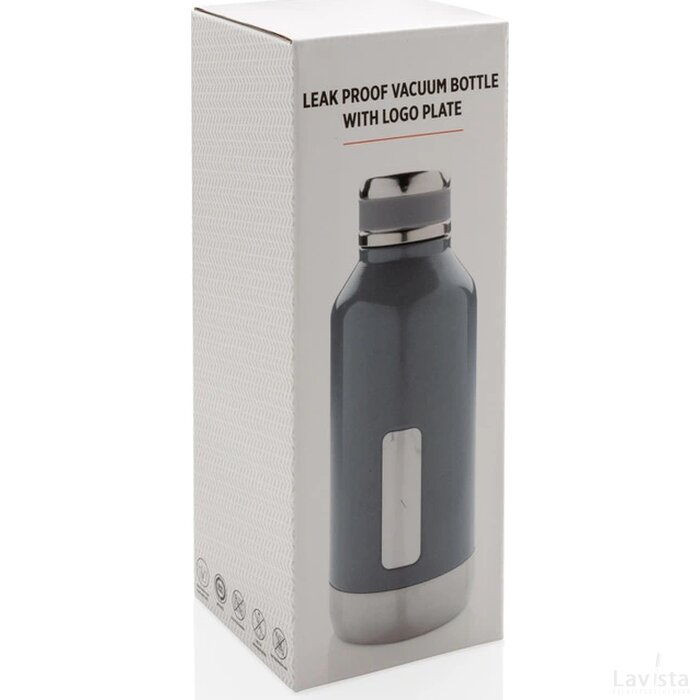 Lekvrije isoleerfles met logo plaatje grijs