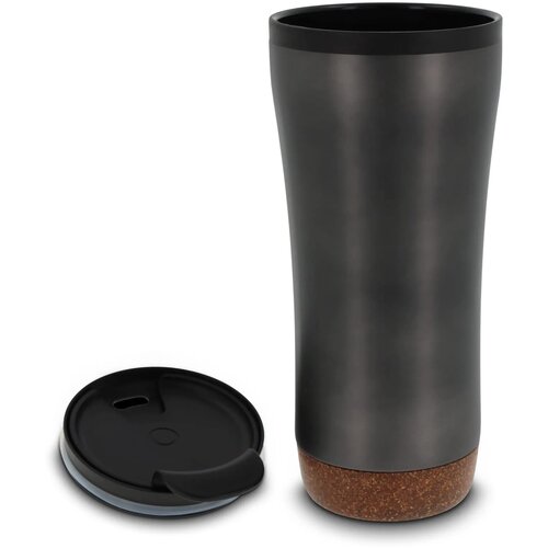 Dubbelwandige thermobeker met kurk onderzijde 480ml donker gun metal 480 ml