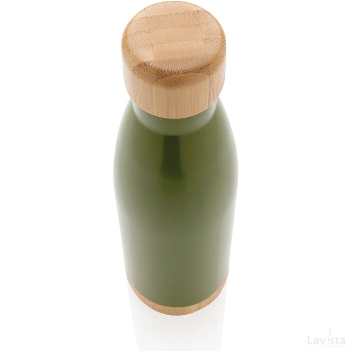 Vacuüm roestvrijstalen fles met bamboe deksel en bodem groen