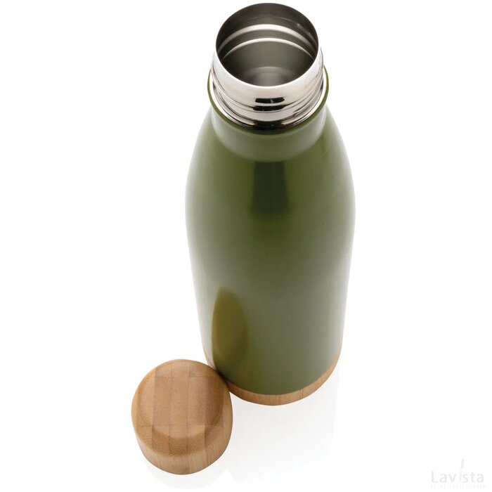 Vacuüm roestvrijstalen fles met bamboe deksel en bodem groen