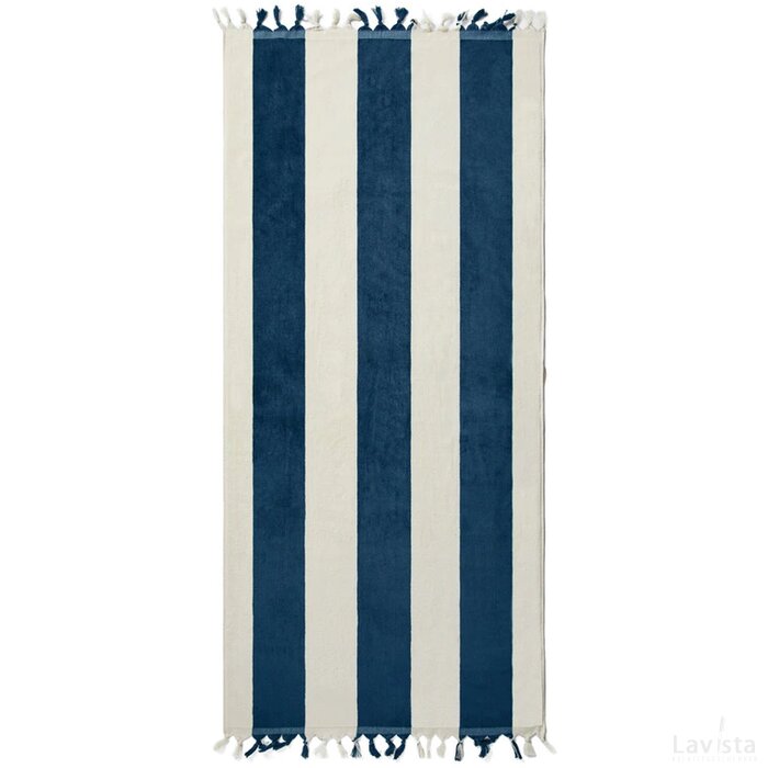 VINGA Valmer strand handdoek donkerblauw, wit