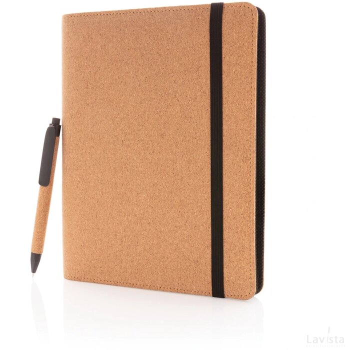 Deluxe kurken A5 portfolio met pen bruin
