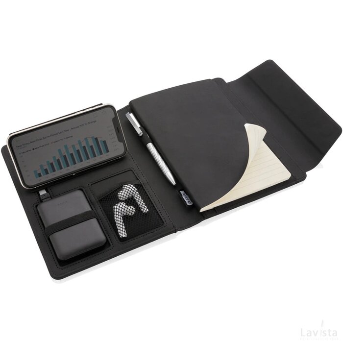 Fiko A5 portfolio met draadloos opladen & 5000mAh powerbank zwart