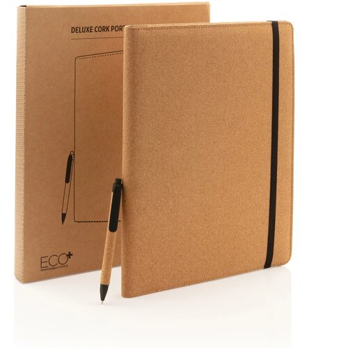 Deluxe kurken A4 portfolio met pen bruin