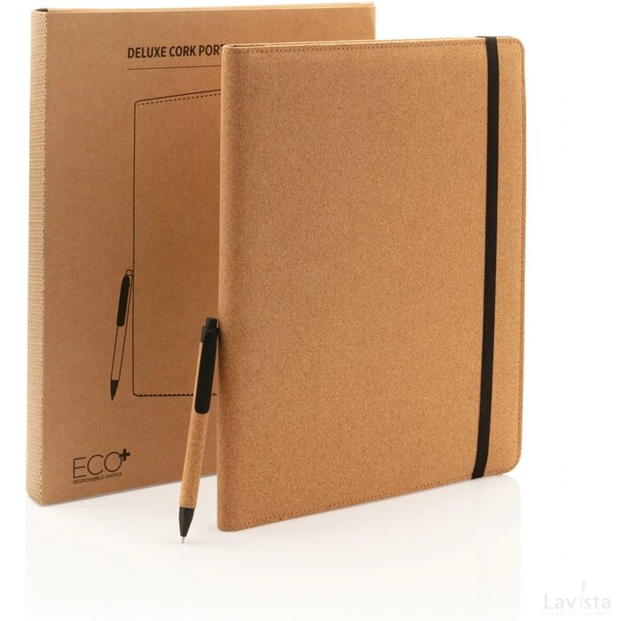 Deluxe kurken A4 portfolio met pen bruin