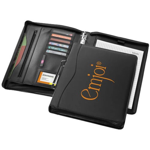 Ebony A4 portfolio met ritssluiting en handvat Zwart