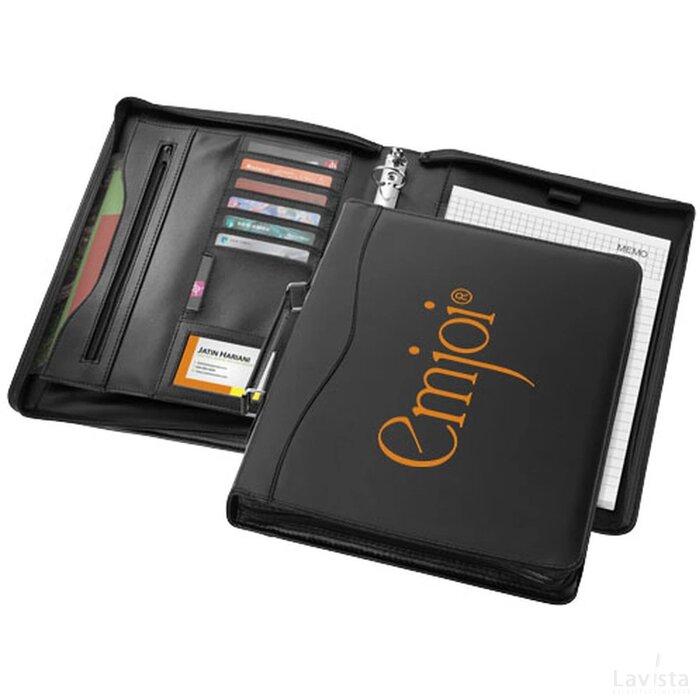 Ebony A4 portfolio met ritssluiting en handvat Zwart