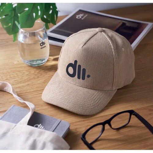 5 panelen corduroy baseballcap Wale Beige