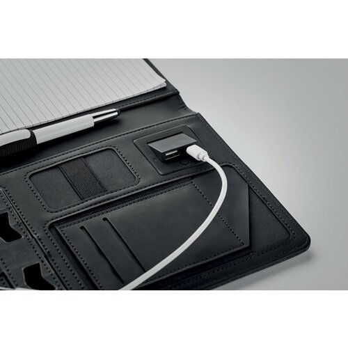 A5 schrijfmap met powerbank Powernoty Zwart