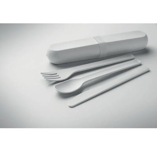 Bestekset en koker in pla Biteful wit