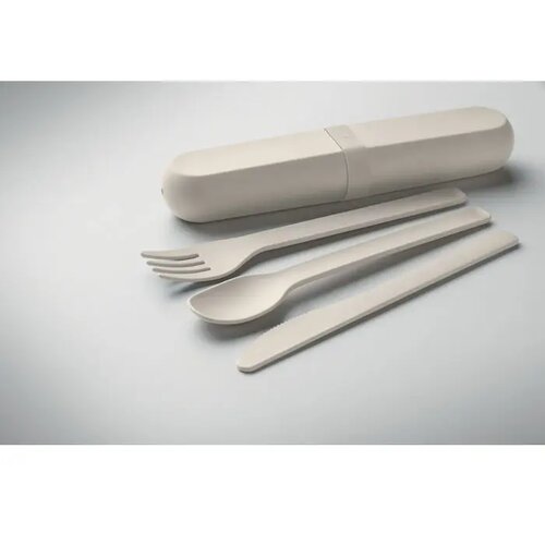 Bestekset en koker in pla Biteful beige