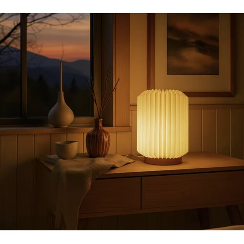 Coollux vouwbare papieren LED lamp Aurora op houten voet Naturel